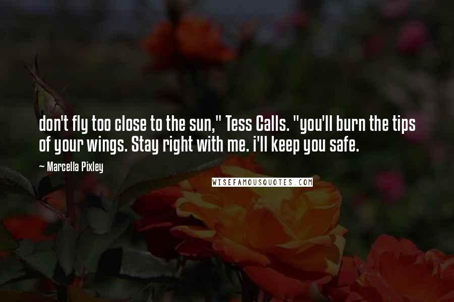 Marcella Pixley quotes: don't fly too close to the sun," Tess Calls. "you'll burn the tips of your wings. Stay right with me. i'll keep you safe.