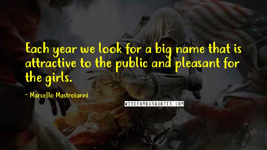 Marcello Mastroianni quotes: Each year we look for a big name that is attractive to the public and pleasant for the girls.