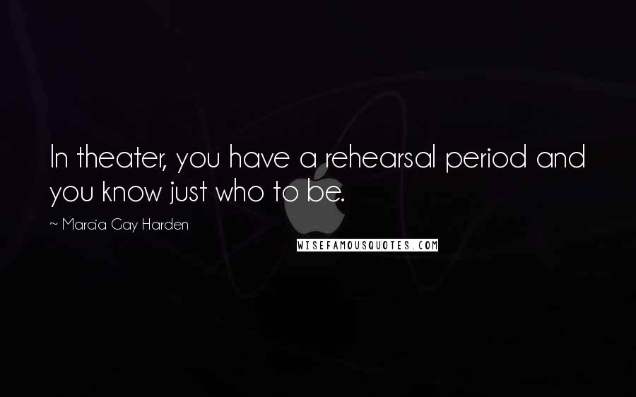 Marcia Gay Harden quotes: In theater, you have a rehearsal period and you know just who to be.
