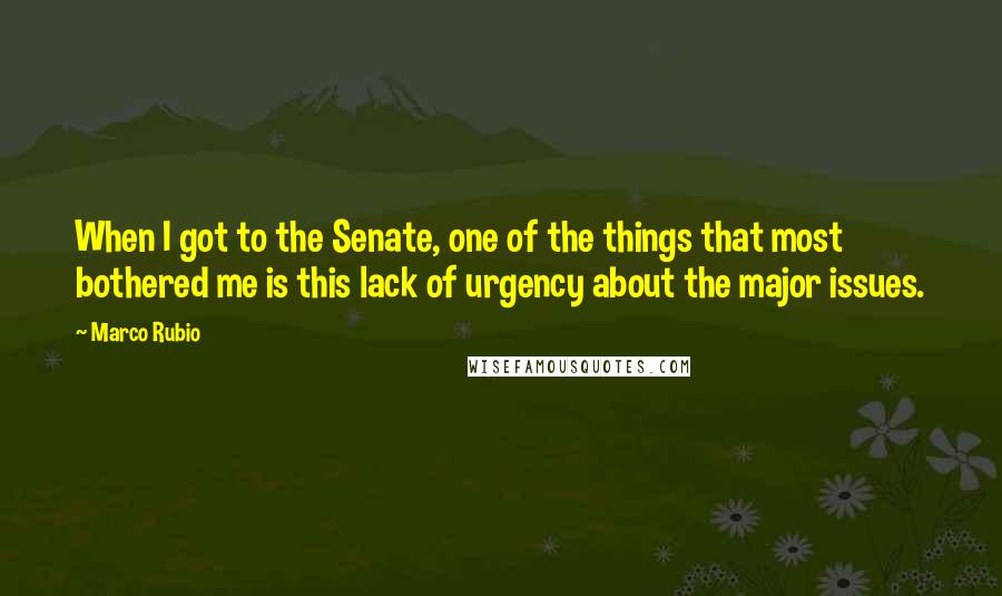 Marco Rubio quotes: When I got to the Senate, one of the things that most bothered me is this lack of urgency about the major issues.