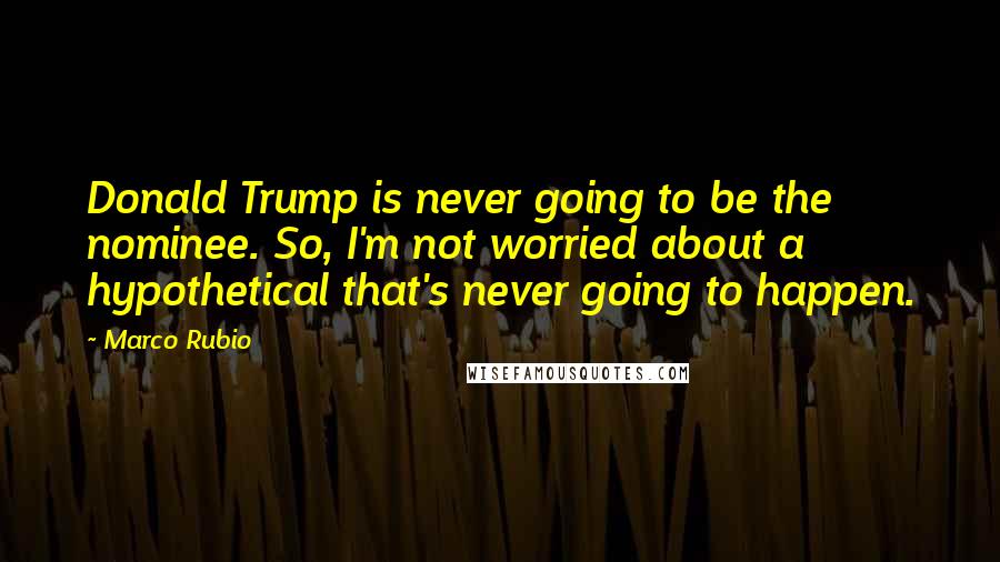 Marco Rubio quotes: Donald Trump is never going to be the nominee. So, I'm not worried about a hypothetical that's never going to happen.