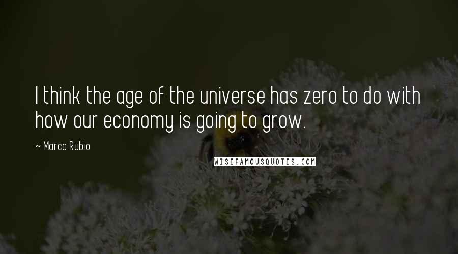 Marco Rubio quotes: I think the age of the universe has zero to do with how our economy is going to grow.