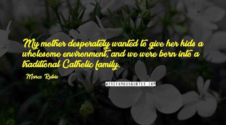 Marco Rubio quotes: My mother desperately wanted to give her kids a wholesome environment, and we were born into a traditional Catholic family.