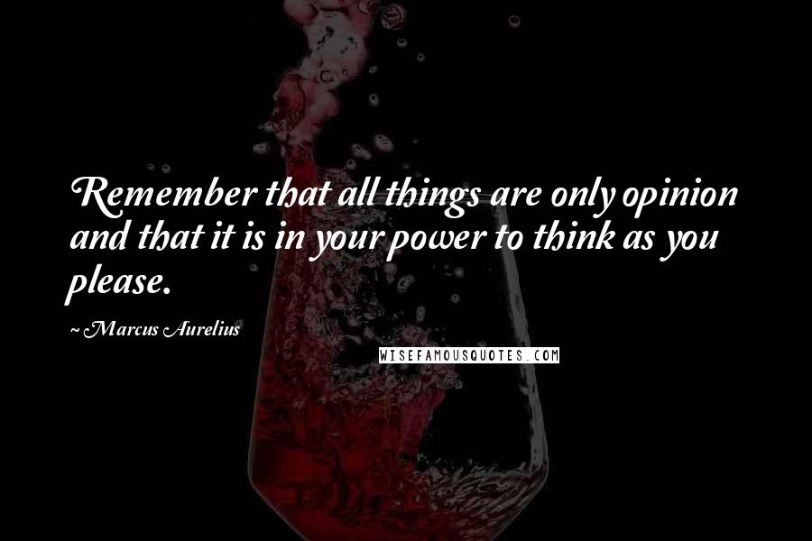Marcus Aurelius quotes: Remember that all things are only opinion and that it is in your power to think as you please.
