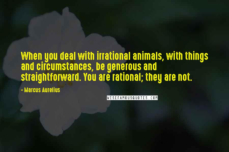 Marcus Aurelius quotes: When you deal with irrational animals, with things and circumstances, be generous and straightforward. You are rational; they are not.