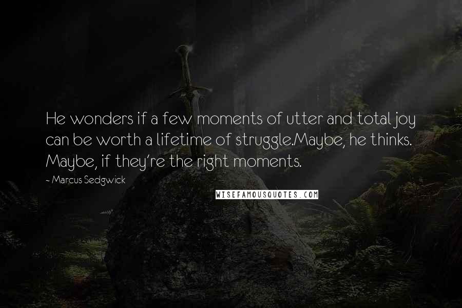 Marcus Sedgwick quotes: He wonders if a few moments of utter and total joy can be worth a lifetime of struggle.Maybe, he thinks. Maybe, if they're the right moments.