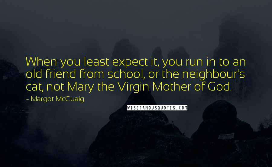 Margot McCuaig quotes: When you least expect it, you run in to an old friend from school, or the neighbour's cat, not Mary the Virgin Mother of God.