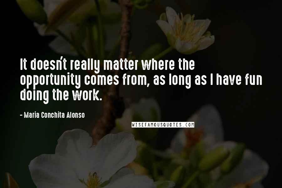 Maria Conchita Alonso quotes: It doesn't really matter where the opportunity comes from, as long as I have fun doing the work.