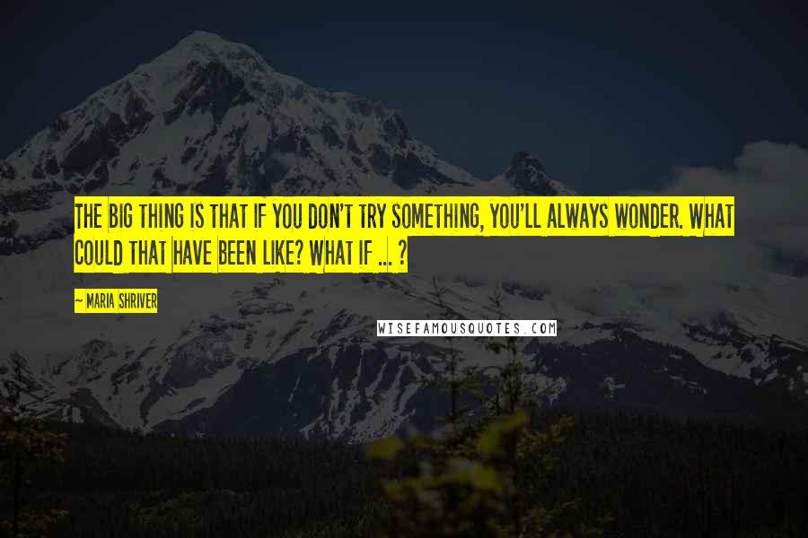 Maria Shriver quotes: The big thing is that if you don't try something, you'll always wonder. What could that have been like? What if ... ?