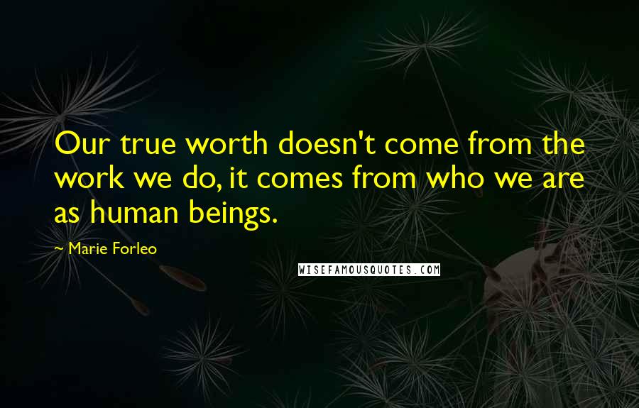 Marie Forleo quotes: Our true worth doesn't come from the work we do, it comes from who we are as human beings.