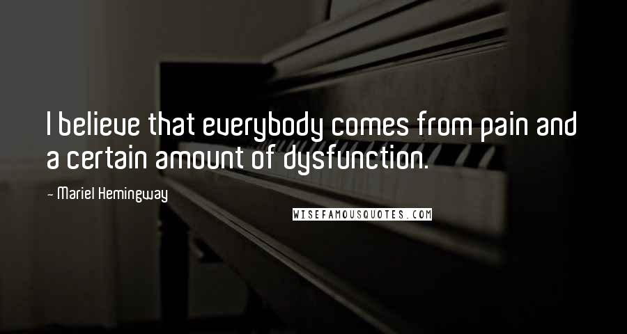 Mariel Hemingway quotes: I believe that everybody comes from pain and a certain amount of dysfunction.