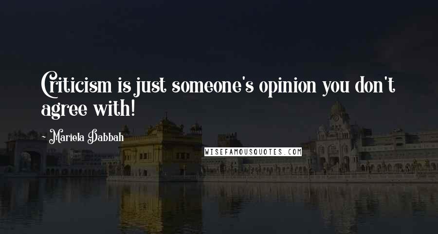 Mariela Dabbah quotes: Criticism is just someone's opinion you don't agree with!