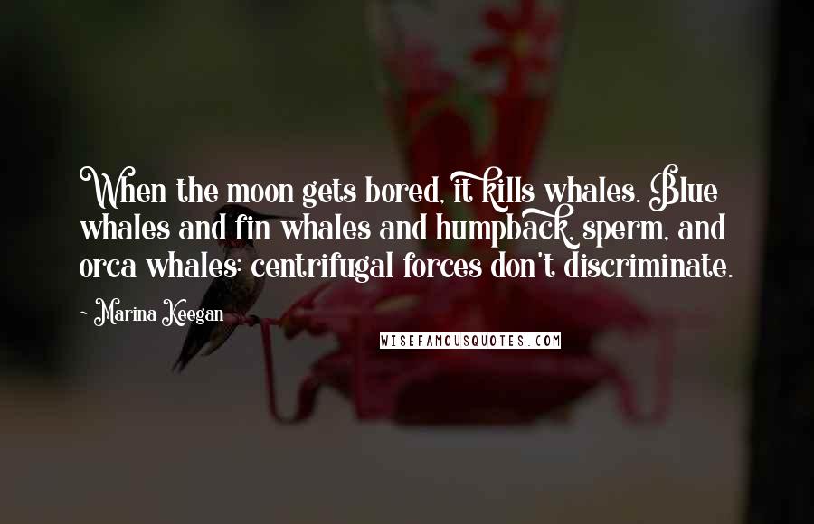 Marina Keegan quotes: When the moon gets bored, it kills whales. Blue whales and fin whales and humpback, sperm, and orca whales: centrifugal forces don't discriminate.