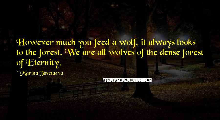 Marina Tsvetaeva quotes: However much you feed a wolf, it always looks to the forest. We are all wolves of the dense forest of Eternity.