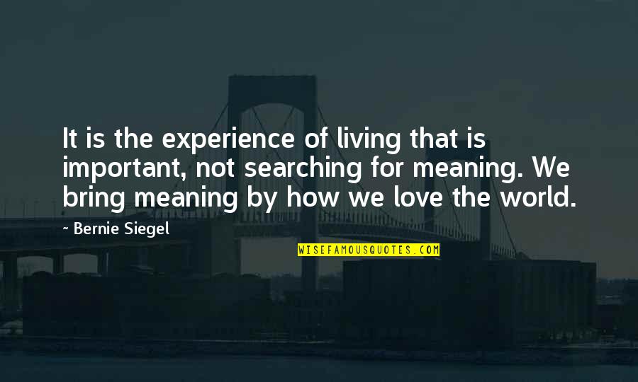 Marinera Concha Quotes By Bernie Siegel: It is the experience of living that is Marinera Concha Quotes By Bernie Siegel: It is the experience of living that is