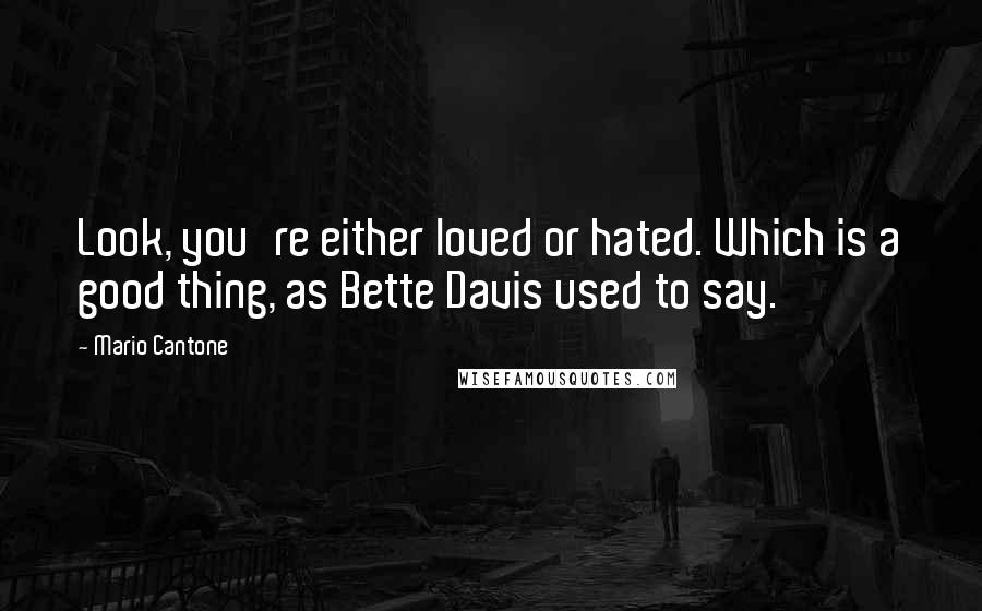 Mario Cantone quotes: Look, you're either loved or hated. Which is a good thing, as Bette Davis used to say.