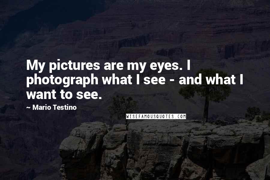 Mario Testino quotes: My pictures are my eyes. I photograph what I see - and what I want to see.