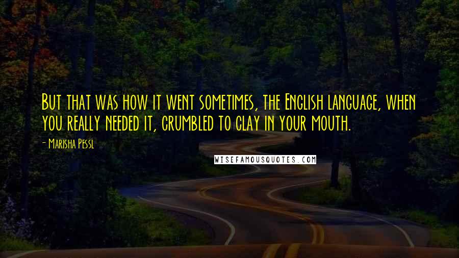 Marisha Pessl quotes: But that was how it went sometimes, the English language, when you really needed it, crumbled to clay in your mouth.