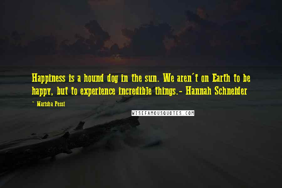 Marisha Pessl quotes: Happiness is a hound dog in the sun. We aren't on Earth to be happy, but to experience incredible things.- Hannah Schneider