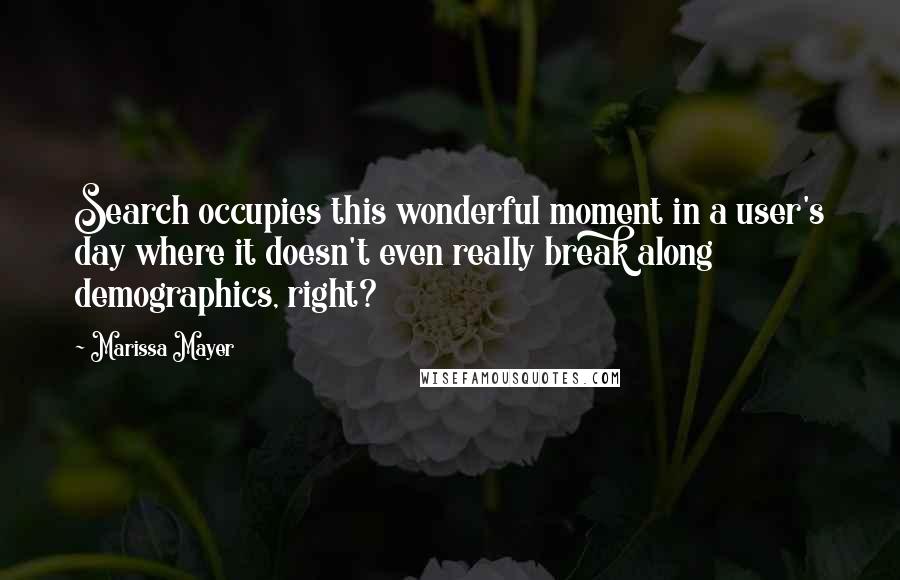 Marissa Mayer quotes: Search occupies this wonderful moment in a user's day where it doesn't even really break along demographics, right?