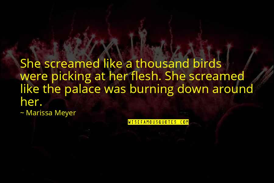 Marissa Quotes By Marissa Meyer: She screamed like a thousand birds were picking Marissa Quotes By Marissa Meyer: She screamed like a thousand birds were picking