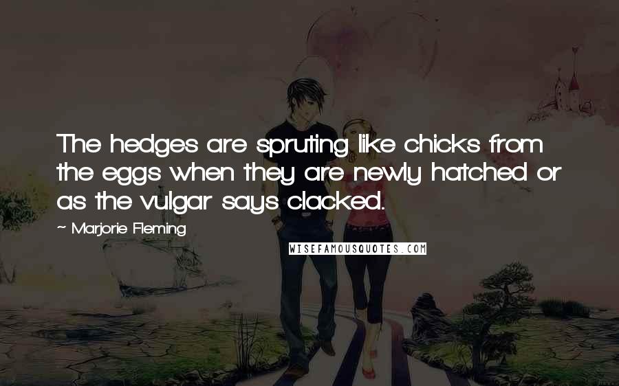 Marjorie Fleming quotes: The hedges are spruting like chicks from the eggs when they are newly hatched or as the vulgar says clacked.