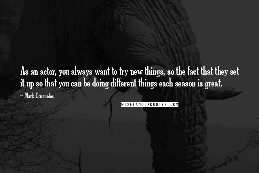 Mark Consuelos quotes: As an actor, you always want to try new things, so the fact that they set it up so that you can be doing different things each season is great.