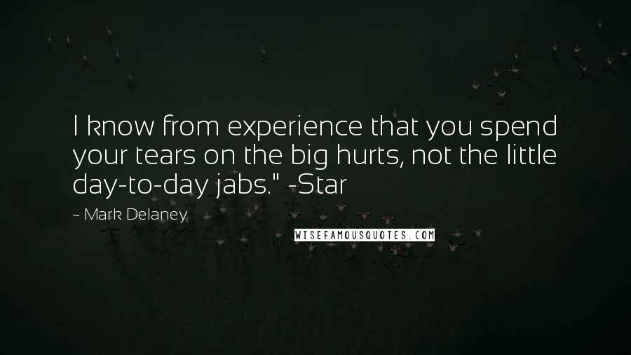 Mark Delaney quotes: I know from experience that you spend your tears on the big hurts, not the little day-to-day jabs." -Star
