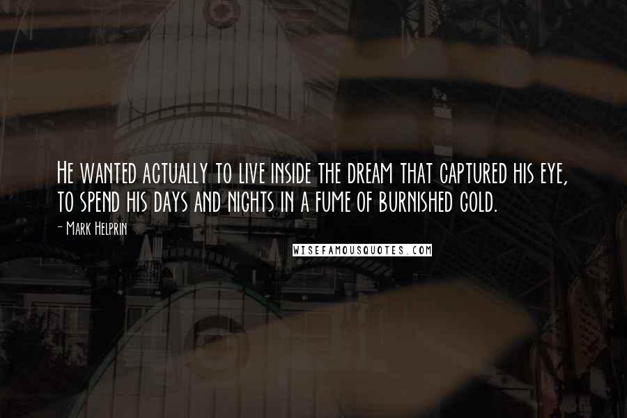 Mark Helprin quotes: He wanted actually to live inside the dream that captured his eye, to spend his days and nights in a fume of burnished gold.