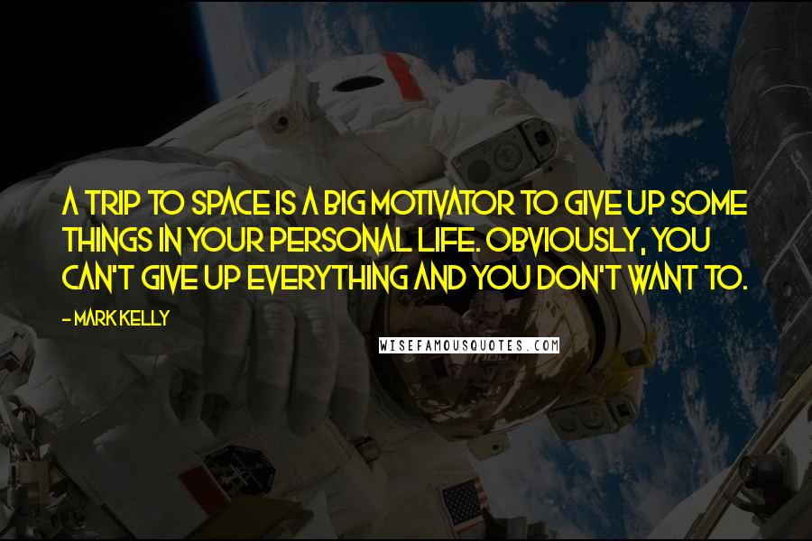 Mark Kelly quotes: A trip to space is a big motivator to give up some things in your personal life. Obviously, you can't give up everything and you don't want to.