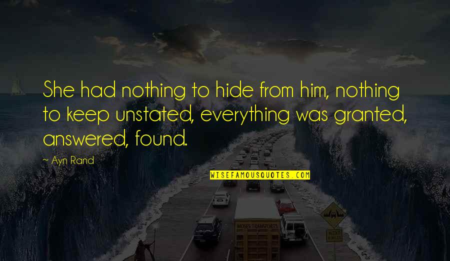Mark Paul Gosselaar Quotes By Ayn Rand: She had nothing to hide from him, nothing