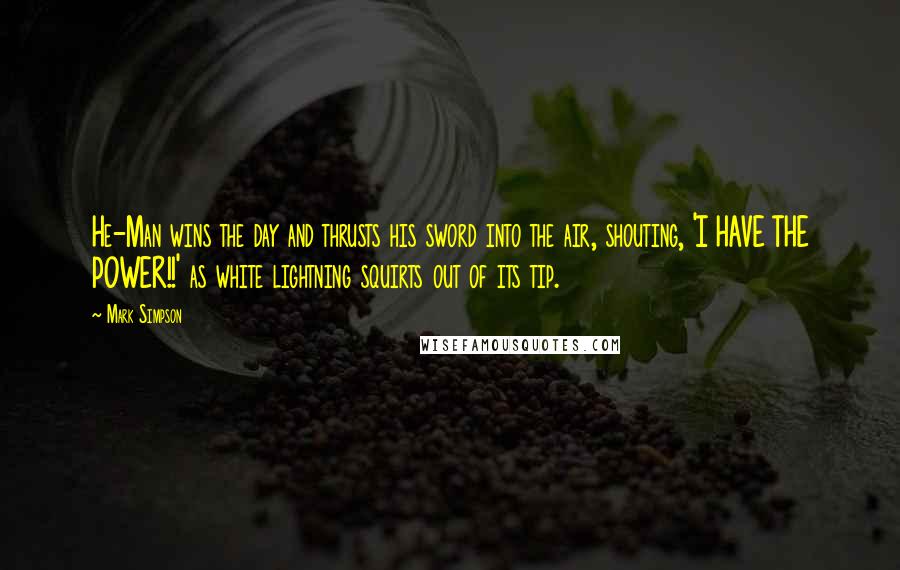 Mark Simpson quotes: He-Man wins the day and thrusts his sword into the air, shouting, 'I HAVE THE POWER!!' as white lightning squirts out of its tip.