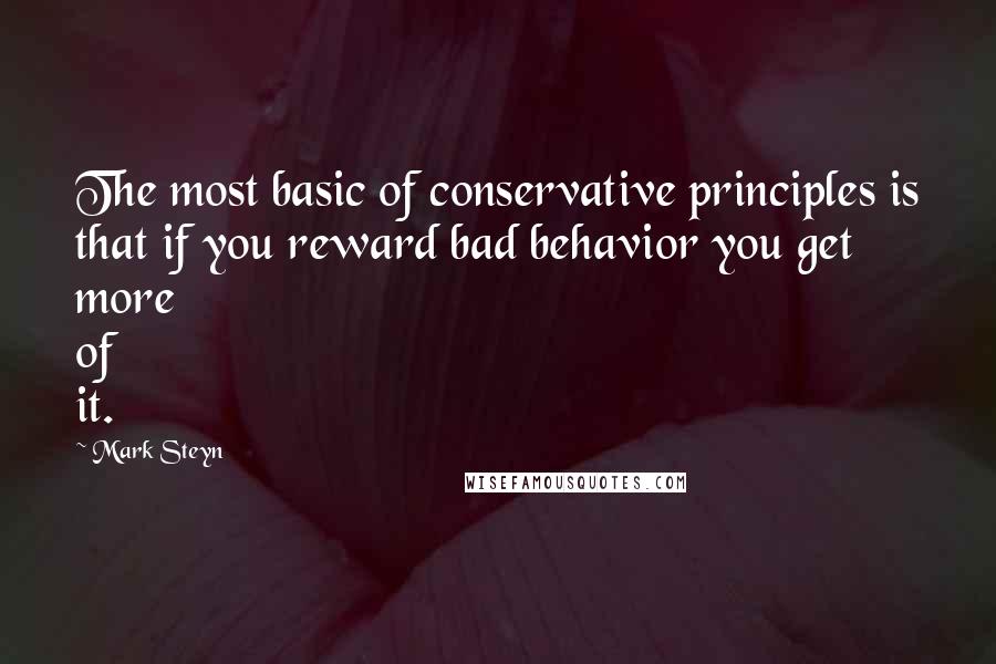 Mark Steyn quotes: The most basic of conservative principles is that if you reward bad behavior you get more of it.