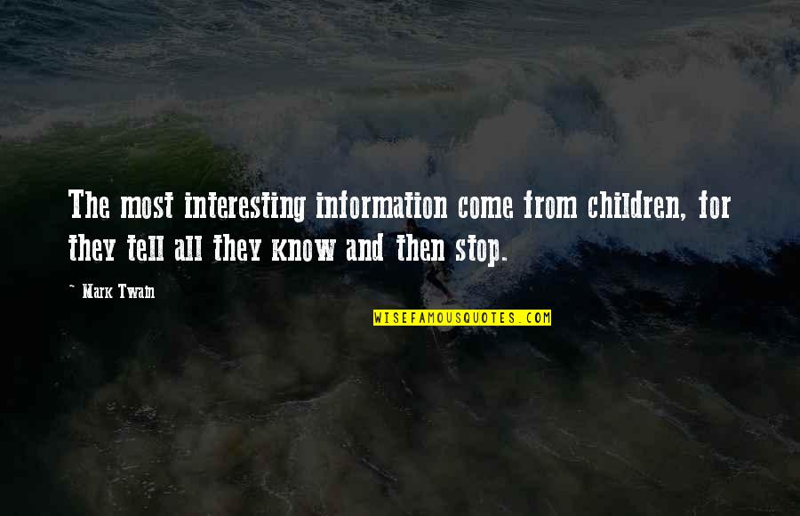Mark Twain Humor Quotes By Mark Twain: The most interesting information come from children, for
