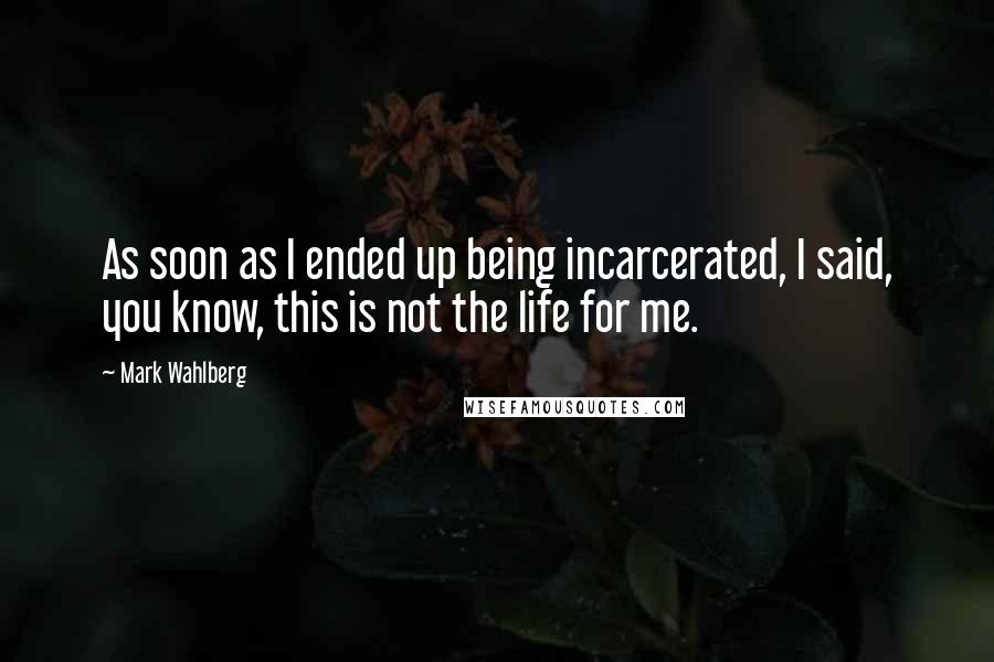 Mark Wahlberg quotes: As soon as I ended up being incarcerated, I said, you know, this is not the life for me.