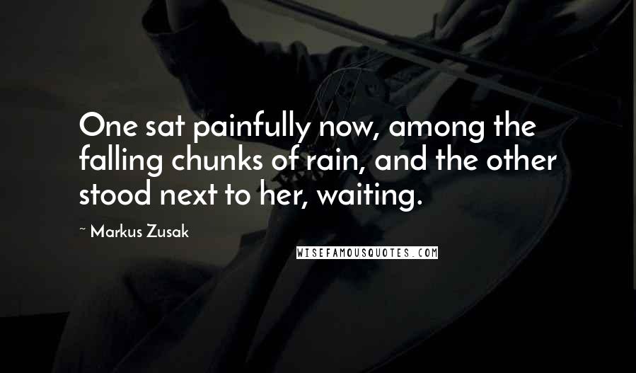 Markus Zusak quotes: One sat painfully now, among the falling chunks of rain, and the other stood next to her, waiting.