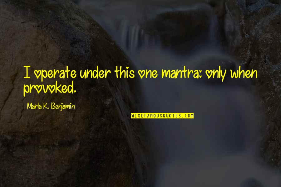 Marla's Quotes By Marla K. Benjamin: I operate under this one mantra: only when