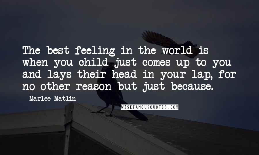 Marlee Matlin quotes: The best feeling in the world is when you child just comes up to you and lays their head in your lap, for no other reason but just because.