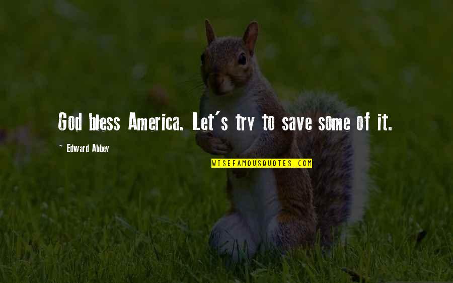 Marleza Quotes By Edward Abbey: God bless America. Let's try to save some