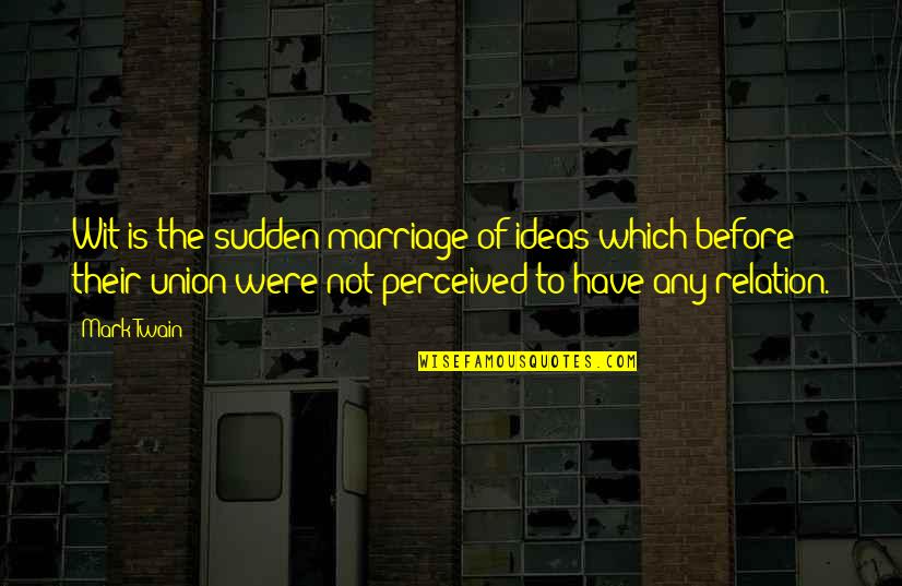 Marriage Before Quotes By Mark Twain: Wit is the sudden marriage of ideas which