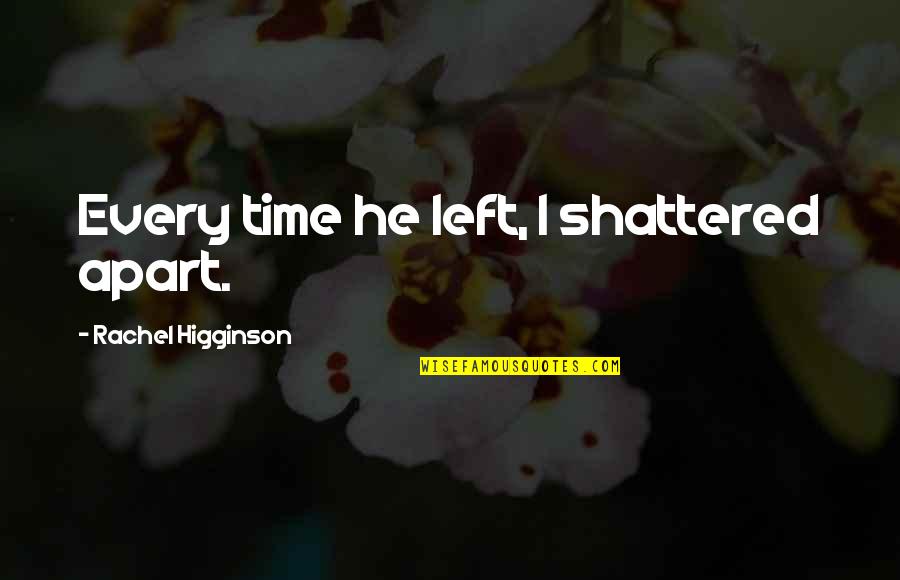 Marriage Break Up Quotes By Rachel Higginson: Every time he left, I shattered apart.