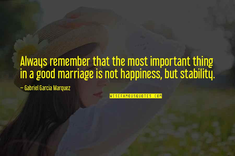 Marriage Is Not Important Quotes By Gabriel Garcia Marquez: Always remember that the most important thing in