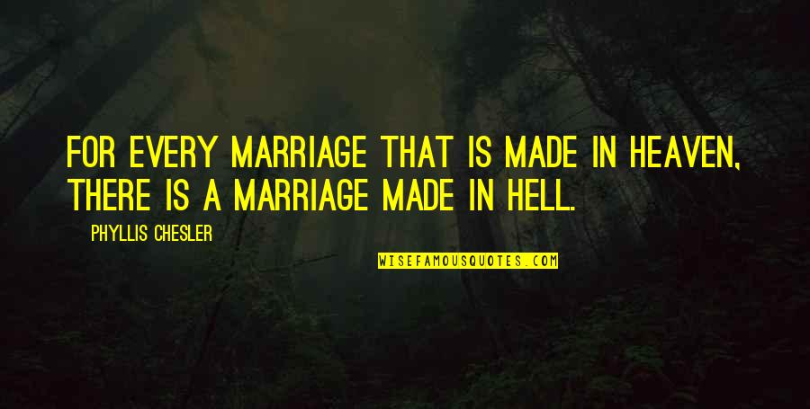 Marriage Of Heaven And Hell Quotes By Phyllis Chesler: For every marriage that is made in Heaven,