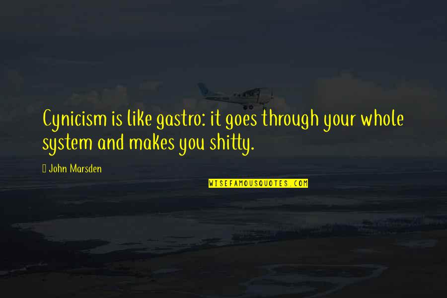 Marsden Quotes By John Marsden: Cynicism is like gastro: it goes through your