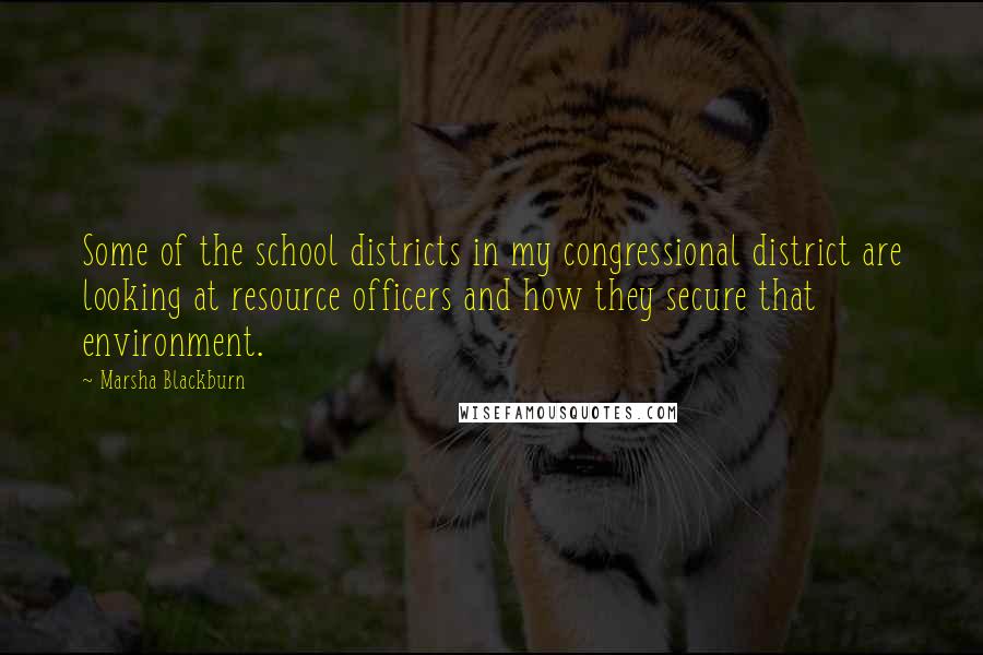 Marsha Blackburn quotes: Some of the school districts in my congressional district are looking at resource officers and how they secure that environment.