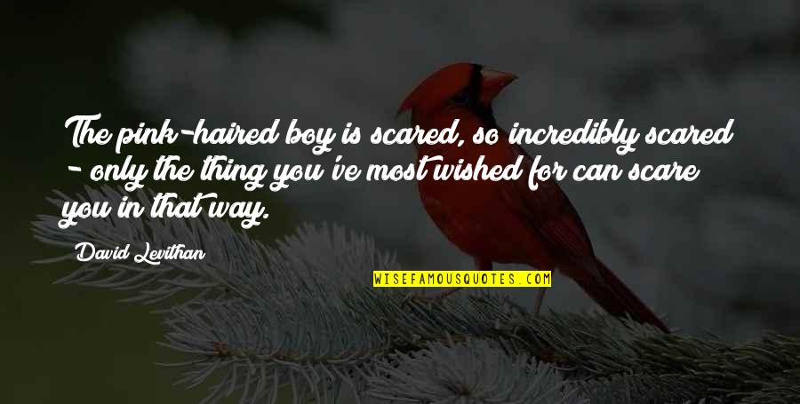 Marsz Radeckiego Quotes By David Levithan: The pink-haired boy is scared, so incredibly scared