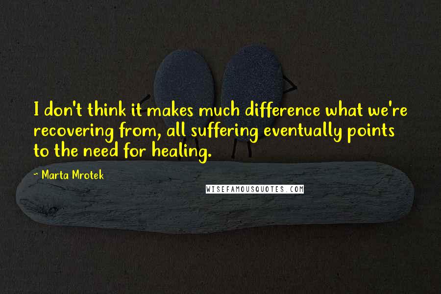 Marta Mrotek quotes: I don't think it makes much difference what we're recovering from, all suffering eventually points to the need for healing.