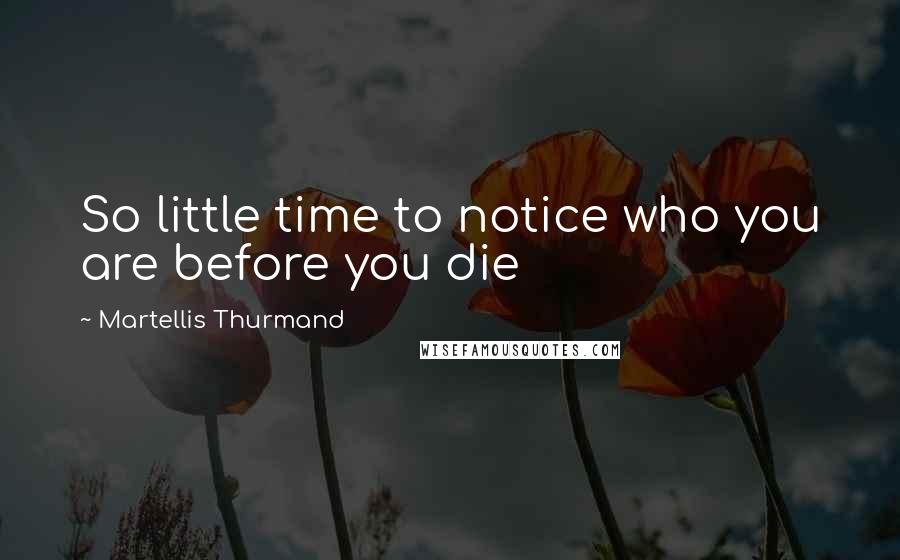 Martellis Thurmand quotes: So little time to notice who you are before you die
