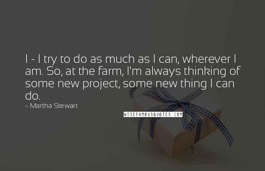 Martha Stewart quotes: I - I try to do as much as I can, wherever I am. So, at the farm, I'm always thinking of some new project, some new thing I can