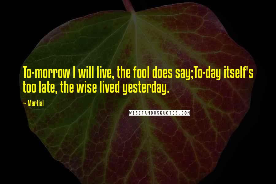 Martial quotes: To-morrow I will live, the fool does say;To-day itself's too late, the wise lived yesterday.